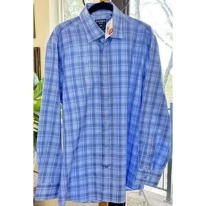 NWT Men's SZ LRG PROPER SPORT Blue Plaid Long Sleeve 100% Cotton Shirt